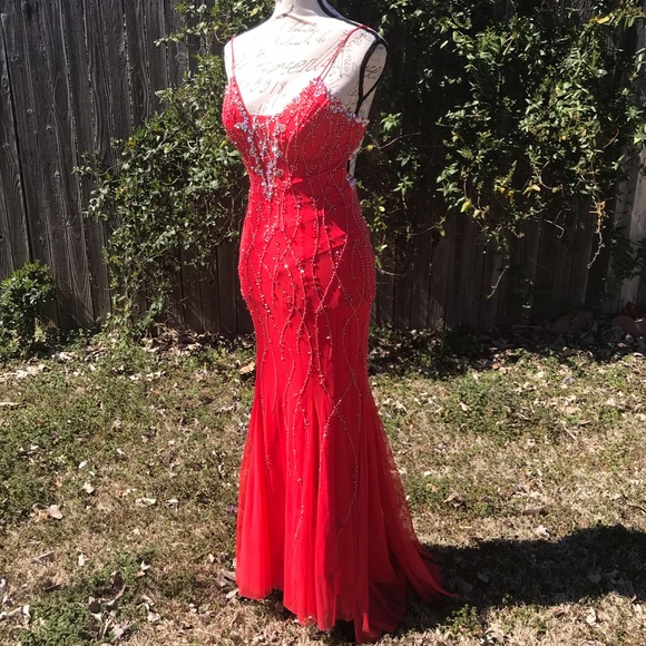David's Bridal Dresses & Skirts - SOLD Coral Beaded Backless Mermaid David’s Bridal Prom
